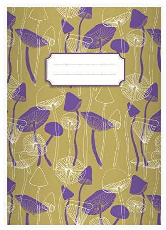 Kartenkaufrausch 4 leckere Pilz DIN A5 Schulhefte, Rechenhefte im Retro 70s Stil, beige Lineatur 5 (kariertes Heft 16 Blatt/32 Seiten) Notizheft, Kladde für Schule, Universität, Büro