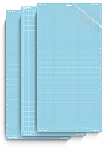 Nicapa skärmatta för Silhouette Cameo 4/3/2/1 [LightGrip, 30 x 60 cm (12 x 24 tum) 3-pack], självhäftande och halkfria, flexibla, kvadratiska skärmattor, ersättningstillbehörsset, mattor, vinyl, hantverk, sömnad