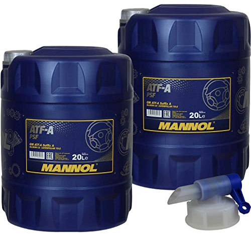 2x20 Liter MANNOL Hydrauliköl ATF-A PSF Hydraulic Fluid Oil inkl. Auslaufhahn