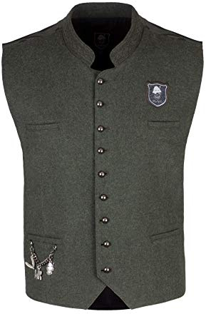 Wiesnrocker, moderne Trachtenweste für Herren in Khaki/Camouflage, Gilet mit Charivari, Größe S bis XXXL (L, Khaki/Camo)