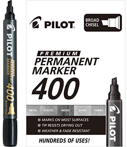 PILOT Premium 400 Permanent Markers, Broad Point Chisel Tip, Black Ink, Box of 12 (SA4-BLK)