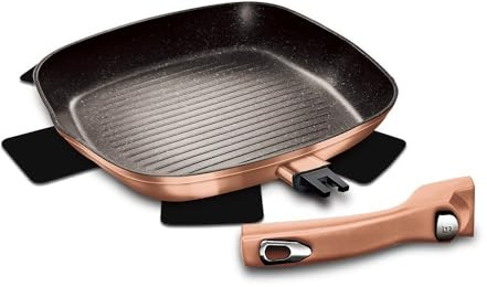 Berlinger Haus, Poele à Griller 28 cm, Collection Rose Gold, en aluminium forgé, antiadhésif à 3 couches, Poignée ergonomique et détachable, Convient à tous les types de plaques de cuisson