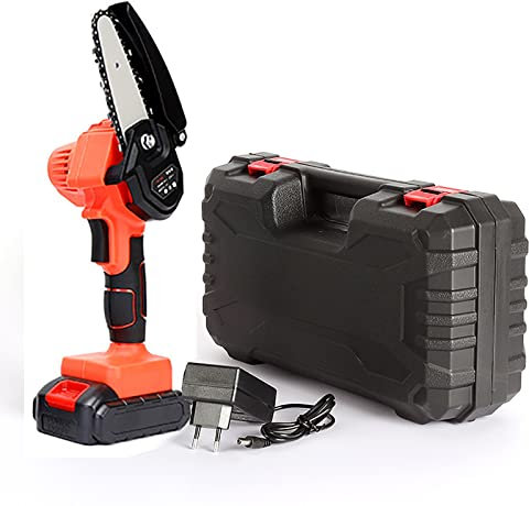 Motosierra Eléctrica Bateria 4 pulgadas Mini Motosierras Bateria Motosierra de mano Inalámbricacon para Cortar Madera, Jardinería y Podar, mini chainsaw (Color : Orange red)
