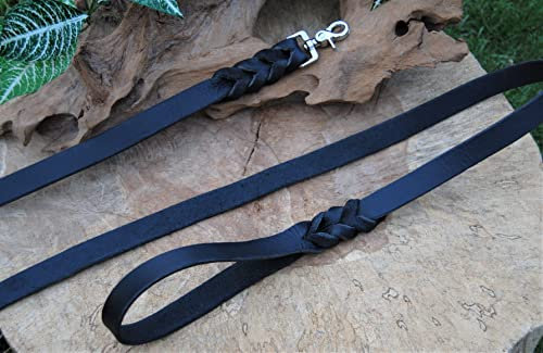 BULLYZEI Extra BREITE Lederleine geflochten schwarz 25mm x 5m ohne Schlaufe Scheren-Karabiner Schleppleine Fährtenleine