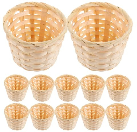 NUOBESTY Hand Woven Storage Basket 7.5X7.5X7 Inch Desktop Sundries Organizer Versatile Bamboo Wicker Basket for Home Office Storage
