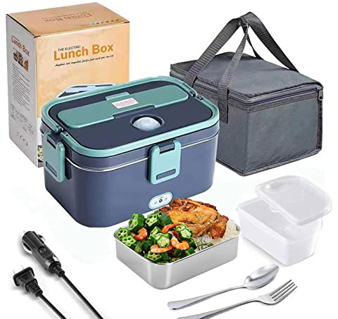 Gamelle Chauffante 60W, 1,8L Lunch Box Chauffante Électrique, Haute Puissance 12/24/220V Portable Boîte Electrique Isotherme Chauffante Repas et Sac de Transport pour Voiture Camion Bureau Travail