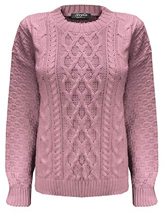 New Ladies Women Long Sleeve Knitted Cable Knit Jumper Sweater Crew Neck Pullover Top