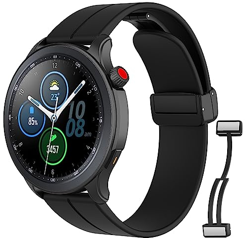 MoKo Armband Kompatibel mit Samsung Galaxy Watch 3 45mm/Galaxy Watch 46mm/Gear S3 Frontier/Classic, 22mm Magnetische Schnalle Silikon Ersatzarmband Uhrenarmband Sportarmband, Schwarz