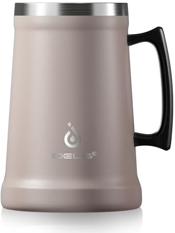 Ideus Insulated Beer Stein, 710/1000ml Stainless Steel Double Walled Beer Mug Giant Bar Drinkware Metal Beer Cup with Big Grip Handle for Party bar and Gathering (Dusty Pink 1000ml)
