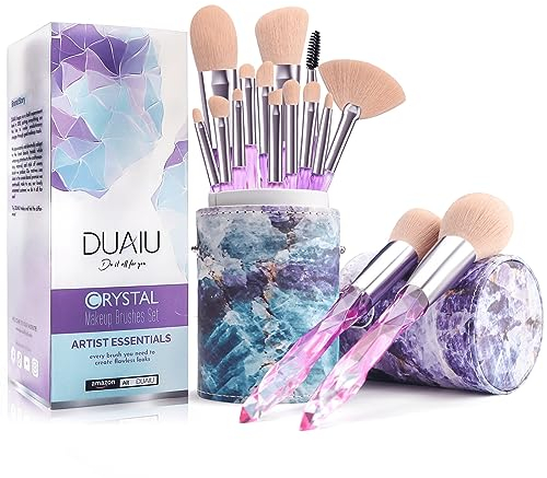 Pinselset Makeup DUAIU Make Up Pinsel Set 15 Stück Premium Synthetische Borsten Kristallgriff Set Kabuki Foundation Pinsel (Rosa)