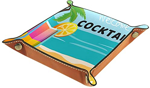 suojapuku Ledertablett,Leder Willkommen am tropischen Strand Tablett,Taschenleerer Tablett für Aufbewahrungsschlüssel-Münzen-Schmuckuhr