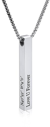 INBLUE Personalisierte Bar Halskette, 18 Karat Vergoldeter, Individuell Gravierbarer Rechteckiger Anhänger aus Edelstahl, Charm-Geschenk für Brautjungfern