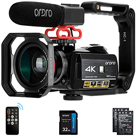 ORDRO AC3 4K Camcorder Vlogging Camera for YouTube HD Video Camera 1080P 60fps IR Night Vision Wi-Fi Camera Recorder Digital Camcorder with Microphone Wide Angle Lens Handheld Stabiliser