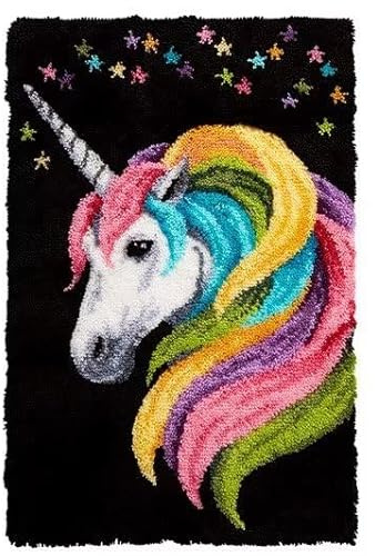 ROCKY&CHAO Latch Hook Kits for Kids and Adults, DIY Latch Hook Rug Kit, Cross Stitch Rug Making Kit, Carpet Making Crochet Kits Embroidery Kits Needlework Crafts for Home Decor, 50X38CM, Unicorn A001