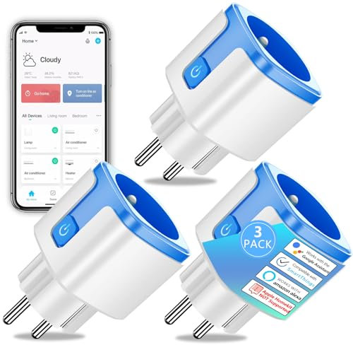 SURFOU Prise Connectée WiFi Intelligente Type E, Programmateur Electrique, Compatible avec Alexa et Google Assistant, Prise Programmable avec Minuteur et Télécommande, App Tuya/Smart Life, Lot de 3