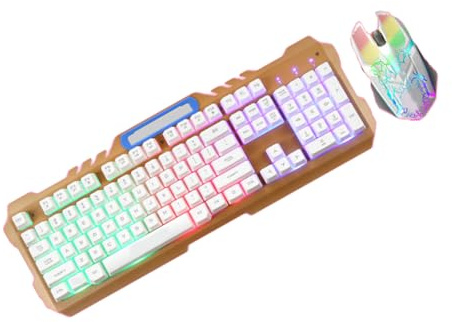 Gatuida Clavier Mécanique Blanc avec Rétroéclairage USB et Souris Filaire Confortable pour Gaming, Ensemble en Plastique Précis pour Joueurs PC
