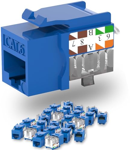 Lysymixs Keystone Jack Cat6 Slim 25 Pack, Keystone Jacks 90 Degree, RJ45 Keystone Jack Punch Down Blue, Cat6 Jack compatiable for Network WallPlate or Patch Panels