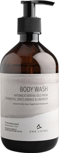 ENA Living Cedar Scented Body Wash | 500ml | Body Wash for All Skin Types | Fragranced Body Wash with Sweet Orange, Lavender and Cedar Oils | Dermatologically Tested | Sensitive Shower Gel