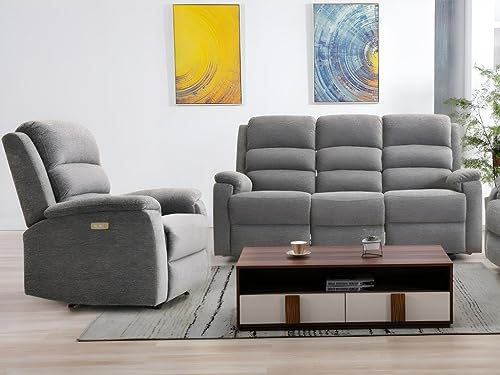 Vente-unique-Couchgarnitur mit elektrischer Relaxfunktion 3+1 - Stoff - Anthrazit - NEVERS