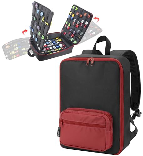 KISLANE Auto-Aufbewahrungs-Rucksack-Organizer mit elastischen Schlitzen – tragbare Rucksack-Tragetasche für Autos im Maßstab 1:64, freihändige Reise-Aufbewahrungstasche für Sammlung und Organisation