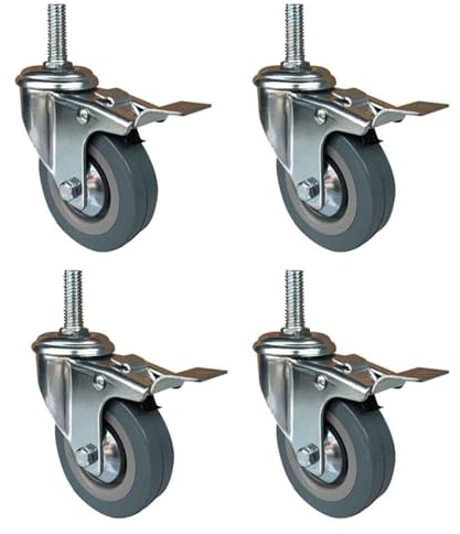ZYBOWAYL 4 Stück Industrielle Schwenkrollen aus Polyurethan, 360 Grad Lenkrollen, 100mm Schwerlastrollen mit Bremse Silent Transportrollen, Gewinde M10/12 * 30mm (Color : M10, Size : With Brake)