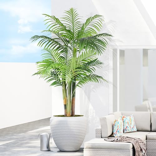 Keeplush Palmera Artificial Triple Dorado 150cm, Planta Artificial Exterior Grande, arbol Artificial Interior o Exterior Alta para Patio Junto a la Piscina Césped Oficina Salón Balcón Jardín (1Pack)