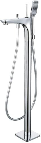 ASerZenith Bathtub Faucet Free Standing, Waterfall Bathtub Floor Standing Faucet Tap Solid Brass Bathroom Bathtub Mixer Faucet with Hand Shower and Shower Hose,Chrome