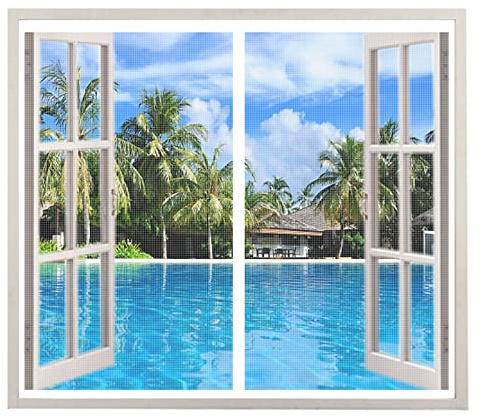LXHFSH Mosquitera Ventana Magnetica 120x140cm Adsorción Magnética Anti Mosquito Insecto Cortina, Cierra Automáticamente, Pantalla MagnéTica Antimosquitos para Todo Tipo de Ventanas, Blanco-A