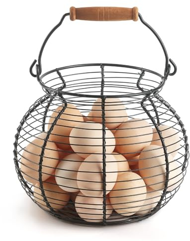 Eierkorb, Bauernhaus, runder Draht-Eierkörbe für frische Eier mit Griff, Metall-Eiersammelkorb zum Sammeln von frischen Eiern, Korb für Arbeitsplattenhalter (21,6 x 19,1 cm)