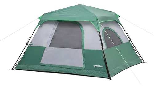 Amazon Basics Schnellaufbau-Campingzelt mit Regenplane und Tragetasche, für 4 Personen, für Camping, Grün