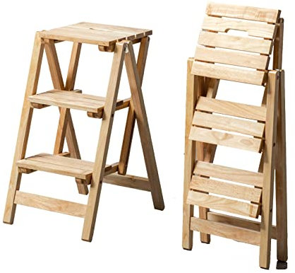 XCHSXYL Holzleiter Air, multifunktional, faltbar, 3 Stufen, Holzleiterhocker, tragbare Trittleiter, Heimbibliothek, Kletterleiter Air für Büro und Garten – 150 kg