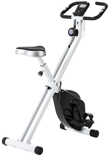 SPORTNOW Cyclette Magnetica Pieghevole da Casa con Resistenza a 8 Livelli, Display LCD e Battito Cardiaco, Rotelle, Sellino Regolabile e Supporto Integrato, in Acciaio, Nero