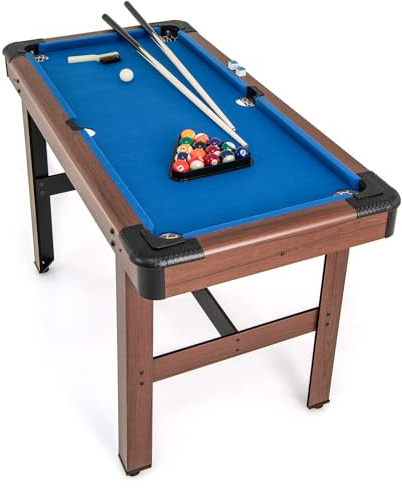 HOMASIS Tavolo da Biliardo, Mini Tavolo da Biliardo in Legno con 16 Palline, 2 Steccole, 2 Gessi, Triangolo, Spazzola, Gioco da Carambola da Casa, Bar, per Bambini e Adulti, 122 x 61 x 76 cm (Blu)