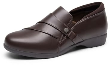 DREAM PAIRS Loafer för kvinnor, uppklädda bekväma loafers, affärer, vardag, arbete, kontor, loaferskor, konstläder, rund tå med fotvalvsstöd, Brun, 43 EU