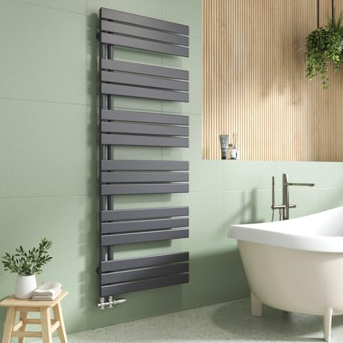 EMKE Handtuchheizkörper Flach 1599x600 mm, Badheizkörper Handtuchhalter mit Seitenanschluss, Effizienter Handtuchwärmer Handtuchtrockner Heizkörper für Bad, Anthrazit, 1005W