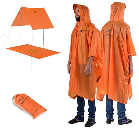 Naturehike Veste de Pluie Multifonction 3 en 1 pour Homme pour la Randonnée le Camping le Cyclisme la Bâche Imperméable Pliable Légère pour la Pêche et les Activités de Plein Air(Orange 20D)