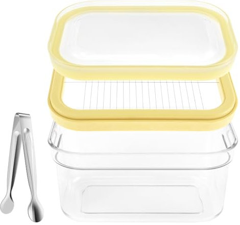 BAODBF Beurrier avec couvercle transparent, cloche à beurre avec filet à découper, beurrier en plastique, boîte à fromage, beurrier dish, 500 g de beurre