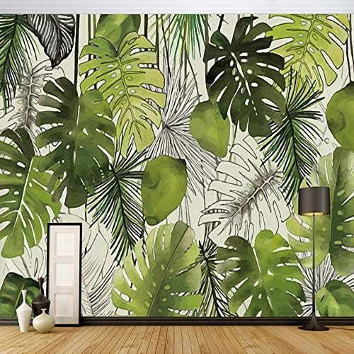 Papier Peint Panoramique Feuilles de Monstera 450x315 cm 3D Papier Peint Intissé Plantes Tropicales Photo Trompe l'oeil Poster Geant Mural Salon Chambre Enfant Chambre Décoration Murale a.4551