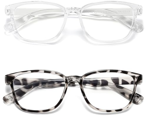 AHXLL Kids Blue Light Blocking Glasses 2 Pack, Anti Eyestrain, Computer TV Phone Glasses for Boys Girls Age 3-9 (Transparent+Leopard)