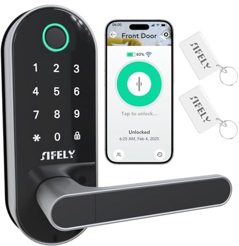 Built-in WiFi Fingerprint Smart Door Lock with Handle & Keypad – Remote Access & Auto-Lock, Keyless Entry for Home, Airbnb & Rental, 6-in-1 Unlock: Code/Card/App/Key, Compatible with Alexa & Google