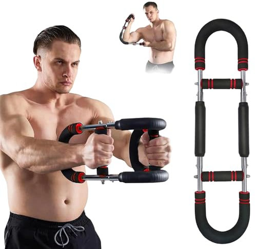BOSSETY Armtrainer, U- Shaker Twister Armtrainer, Verstellbarer Brust-Expander,Tragbarer Muskelkraftverstärker mit Drehstab, unterarm trainingsgerät,dreistufige Geschwindigkeitseinstellung (Rot)