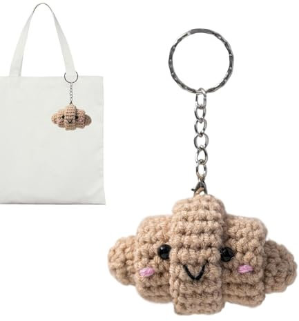 Nuyhadds Der Charme Von Brotbags - Tragbare Strickpuppen Home School, Dokey Chain Croissant Key Chain, Die Croscet Croissant Feiertagsgeschenk Für Reiseberäte | Häkelbrotschlüsselkette