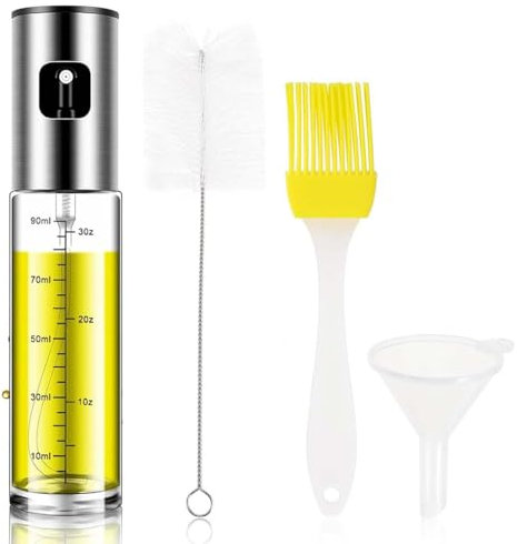 HAMKU 4-Set Ölsprüher Zum Kochen,100ml Öl Sprühflasche Edelstahl und Glas Sprühflasche Öl Professioneller ÖlsprüHer für Speiseöl mit Skala und Trichter Ölspray Zum Kochen Salat, Grillen..