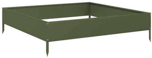 Bancal de acero verde oliva 100 x 100 x 26 cm – Jardín duradero para cultivo de verduras y flores – Ideal para jardines pequeños y balcones