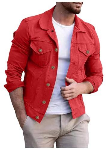 Giubbotto di Jeans Uomo, Giacca Primavera Uomo, The Trucker Giacca Classic Retro Vintage Giubbotto in Cotone Lapel Cappotto da Lavoro Casual Giacca in Jeans Rider Jacket Denim
