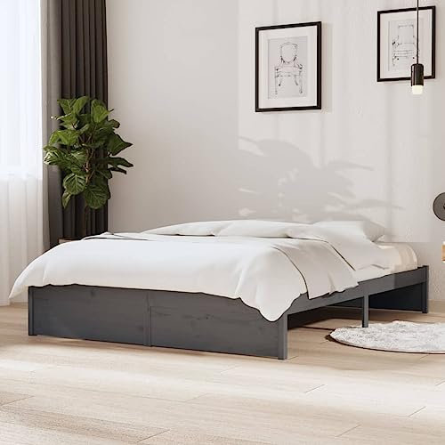 MOBCANT Massivholzbett, Familienbett Doppelbett Tagesbett Futonbett Geeignet für Schlafzimmer Gästezimmer Wohnungen Hotel Grau 135x190 cm