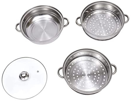 Gatuida Pentola a Vapore in Acciaio Inox 28 Cm Cestelli Impilabili, Manici Antiscottatura, Compatibile Fornelli Induzione Per Cottura a Vapore Di Verdure, Gnocchi e Pesce Per Uso Domestico