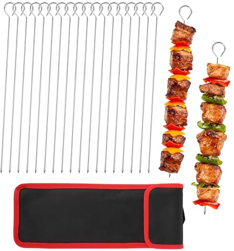 20 Pack 30cm Metal BBQ Skewers, Stainless Steel Kebab Skewers for Grilling with Portable Storage Bag