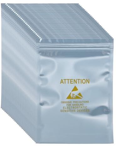 sourcing map 100 Pcs Anti Static Bags 5.1 x 7.5 Resealable ESD Shielding Bag with Labels for Hard Drive HDD SSD Electronic Device Motherboards, Silver Gray