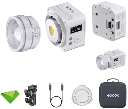 Godox ML80Bi Luz de video LED bicolor, 29600 Lux a 1 m, 5600 K, luz LED continua, 11 efectos, control DMX/CRMX por aplicación y cable, CRI≈96, TLCI≈96, luz exterior con montura Godox para vlogs y cine